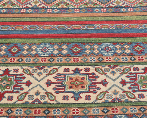 4x6 Multicolor Kuba Afghan Hand Knotted Wool Area Rug